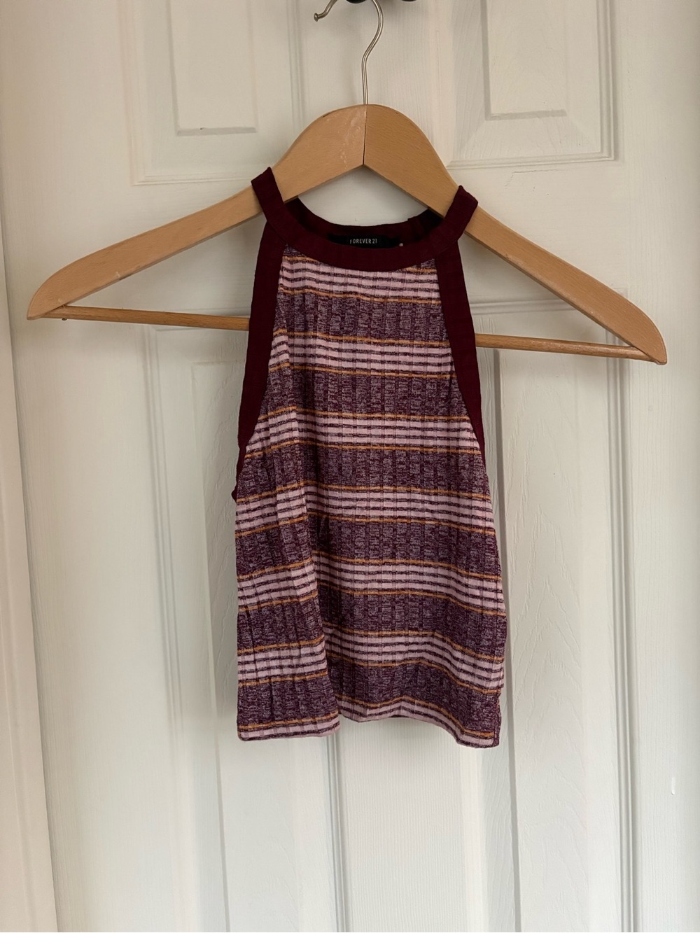 Forever 21 Burgundy and Pink Striped Halter Tank Top